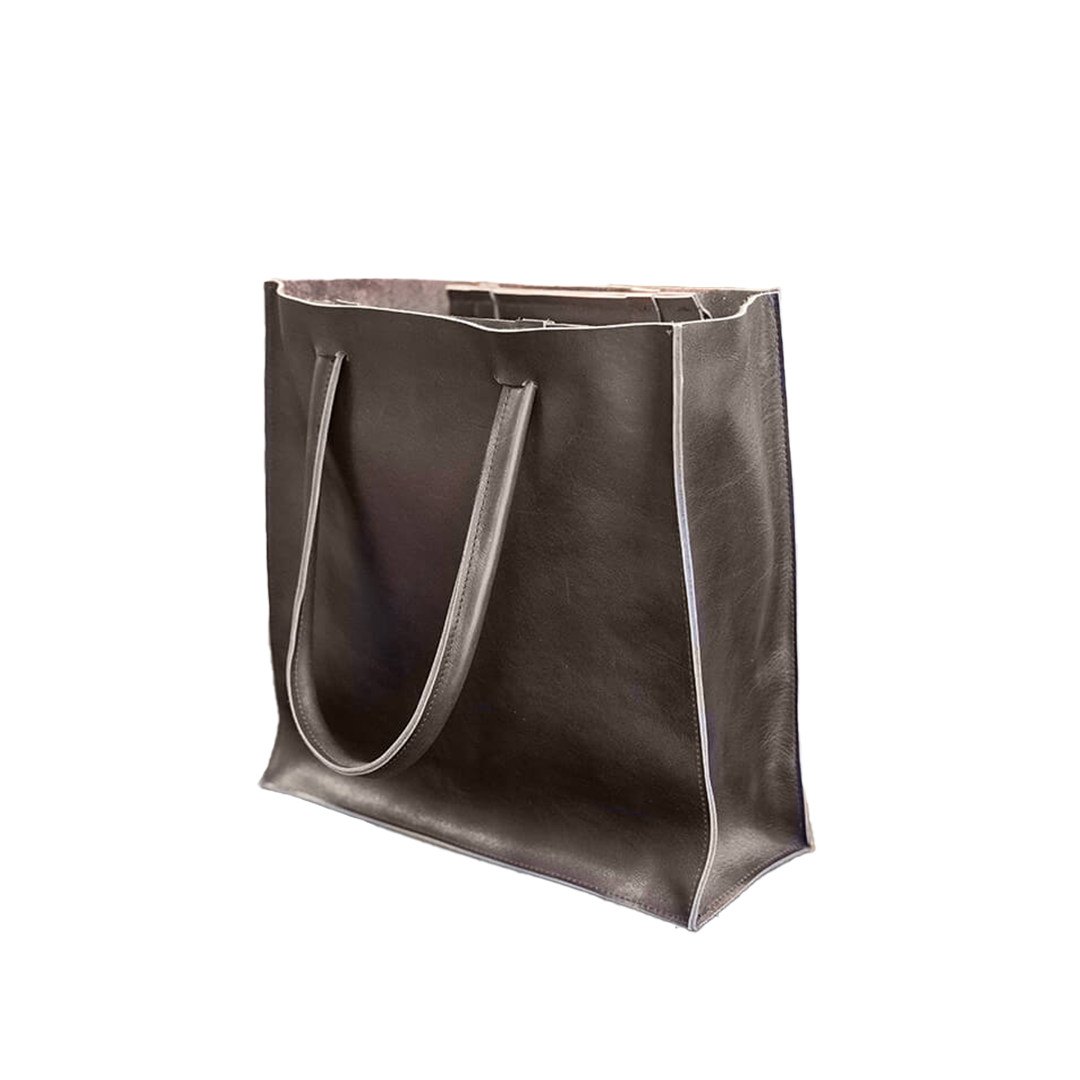 dunkelbraune Ledertasche mit zwei Henkeln